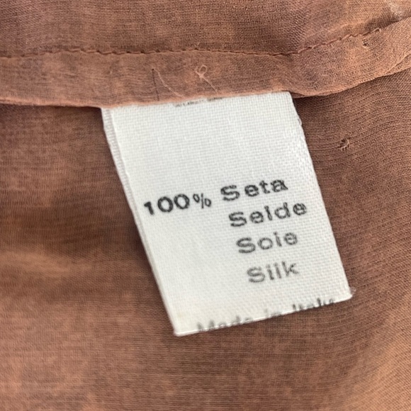 Vintage Handmade Semi Sheer Printed Silk Boat Neck Blouse W/Gold Tone Buttons M - Picture 9 of 10